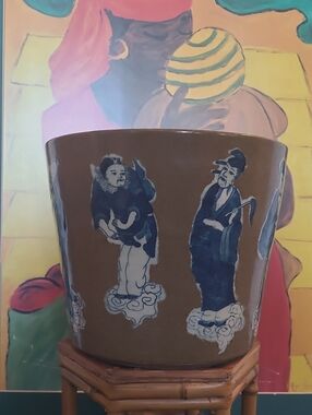 CHINOISERIE EIGHT IMMORTALS FIGURES LARGE PLANTER POT